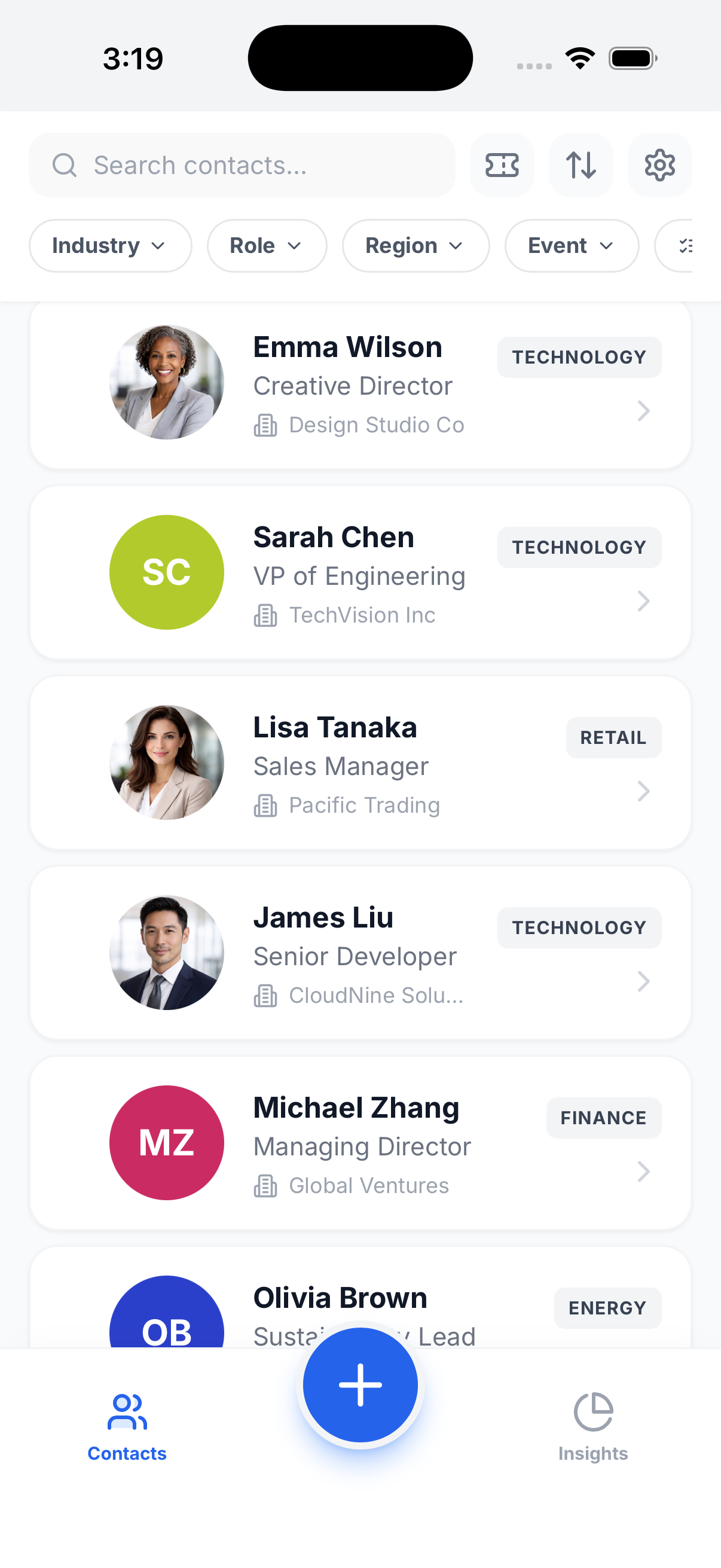 Contacts list and network overview
